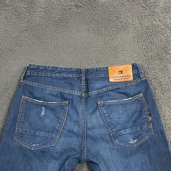 Scotch & Soda Jeans Mens 34x32 Blue Ralston Slim Fit Dark Wash Button Fly - Picture 10 of 16